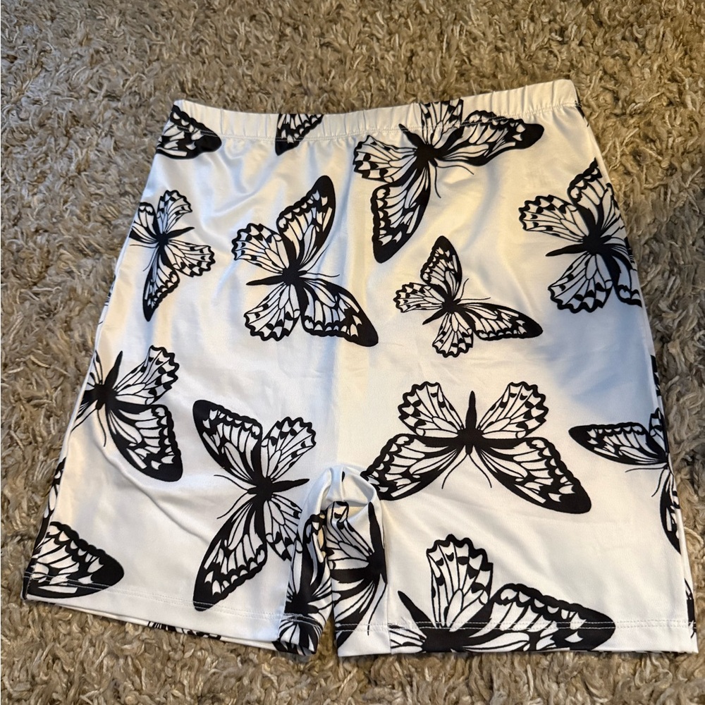SHEIN White Butterfly Bike Shorts